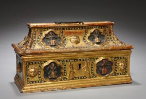 Casket (Coffanetto) | Painted and gilded gesso on wood (16-1/4 x 9-1/8 inches) | Italy, Siena, late 1300s | The Cleveland Museum of Art, | John L. Severance Fund  1954.600