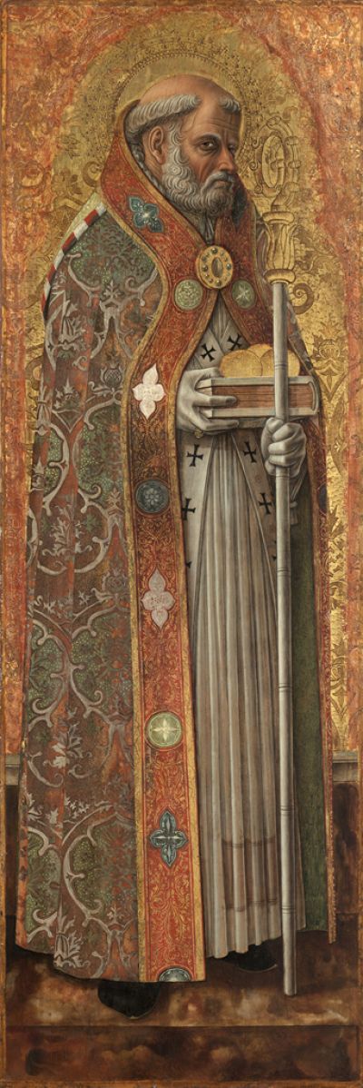 Saint Nicholas of Bari | Tempera on wood panel (h. 42-7/8 inches), 1472 Carlo Crivelli | Italian, born Venice, 1435-1495 | The Cleveland Museum of Art, Gift of the Hanna Fund 1952.111