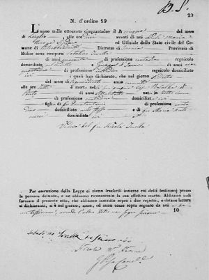 This is an 1852 Italian death record of Roslyn’s 3rd great-grandmother, Rosalba DiPinto. The record lists the names of Rosalba’s deceased parents, Maria Antenucci and Donatantonio DiPinto. Additionally, from this record Roslyn was able to determine that Rosalba’s husband, Nicola Torella, had died before her. This one record helped Roslyn add details about her 3rd great-grandmother in her family tree and add another set of 4th great-grandparents. Another interesting detail is that Sabatino Torella, Roslyn’s 2nd great-grandfather and Rosalba’s son, was a witness.