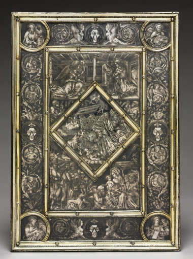 Front Cover of a Gospel Lectionary of Cardinal Jean La Balou (1421-1491) | Silver plaques with niello decoration; gilt-silver borders (16-3/8 x 11-5/8 inches) | Italy, Florence, 1467-1468 | The Cleveland Museum of Art, |  Purchase from the J.H. Wade Fund   1952.109