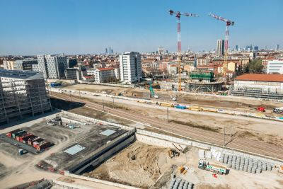 Construction site of the Olympic Village for the 2026 Winter Games in Porta Romana district, Milan