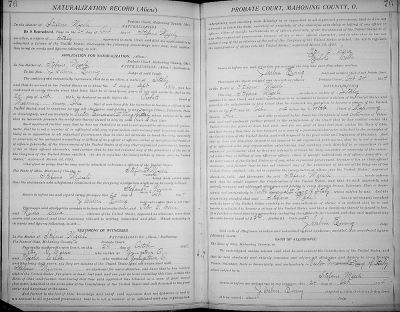A 1904 Petition for Naturalization for Stefano Miceli of the Youngstown, Ohio area shows that he arrived in the US  on September 5, 1896, filed a declaration to become a citizen on October 2, 1902 and was granted citizenship  on October 24, 1904 in Mahoning County’s Probate Court.